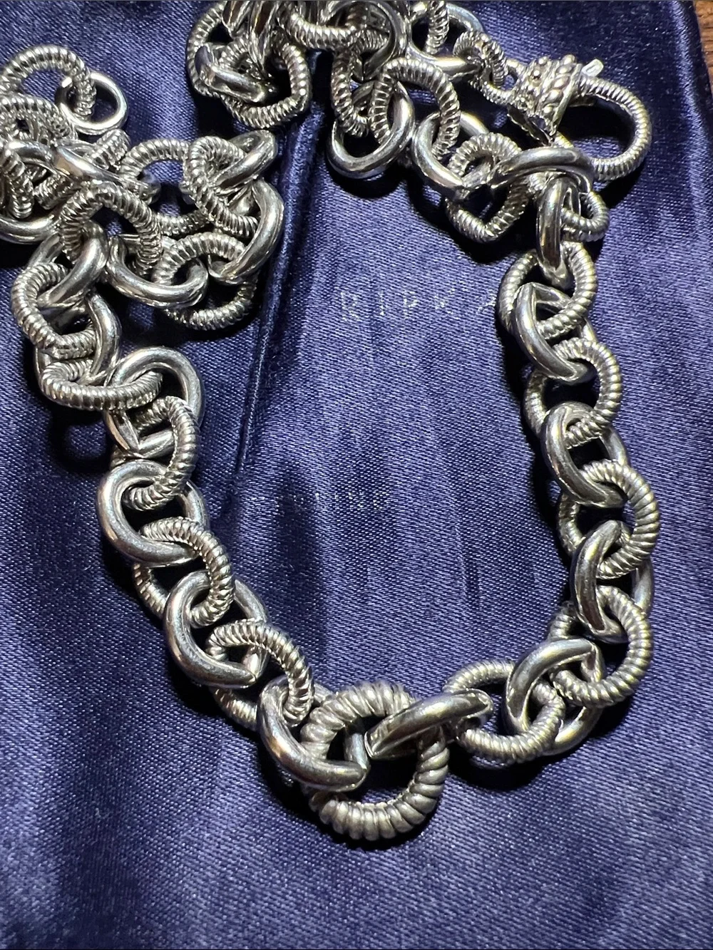 Retired Judith Ripka 925 Silver Chunky Silver Rope Link Necklace - Picture 3 of 5